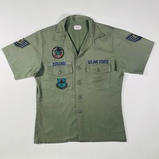 Vintage Military US Air Force OG-507 Utility Shirt Green Short Sleeve Size L