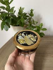 Vintage "The Art Of Chokin" Keramik Schmuckschatulle 24K Goldrand Pfauen Pfingstrose