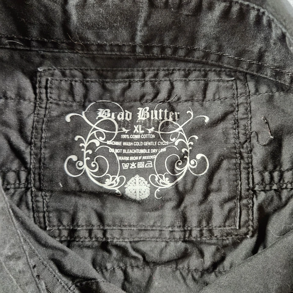 Brad Butter Studded Graphic Black Brown Button Down Shirt Y2K Grunge Biker XL - Image 3 of 4