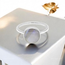 925 Silver Natural Rainbow Moonstone Statement Trendy Crown Chakra Ring Jewelry