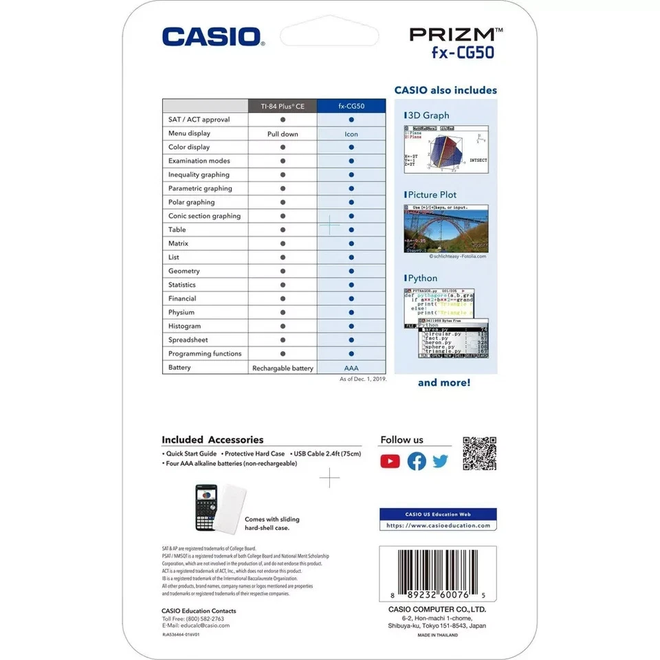 Casio Prizm FX-CG50 High-Resolution 3D Color Graphing Calculator with LCD Screen - Image 4 of 4