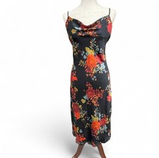 Sara Michelle 90s Style Black Floral Spaghetti Strap Midi Slip Dress Small NWT