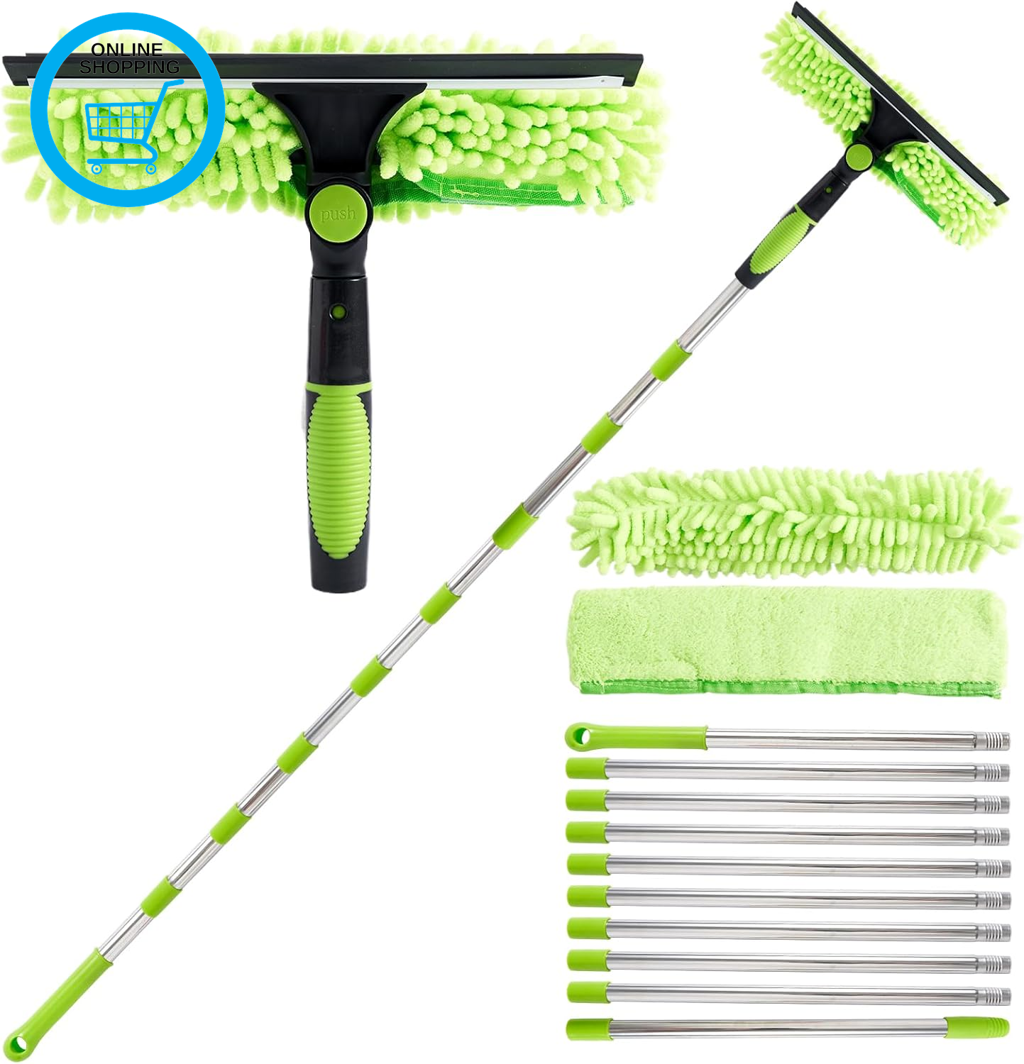 4.5M Window Squeegee Cleaning Equipment, 2 in 1 Telescopic Extra Long Handle Win
