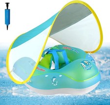 Inflatable Baby Swimming Float,Kid Swimming Ring with Sun Canopy,Baby Pool Float