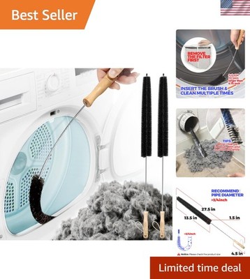 Sturdy Lint Brush for Dryer Vents - 2-Pack with Flexible Design & Wooden Handle