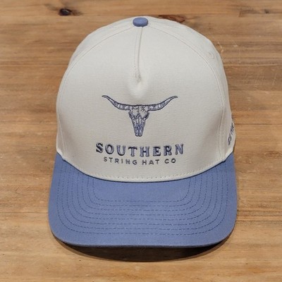 Southern String Hat Co Beige Blue Cow Steer Horns Logo Western Cowboy One Size