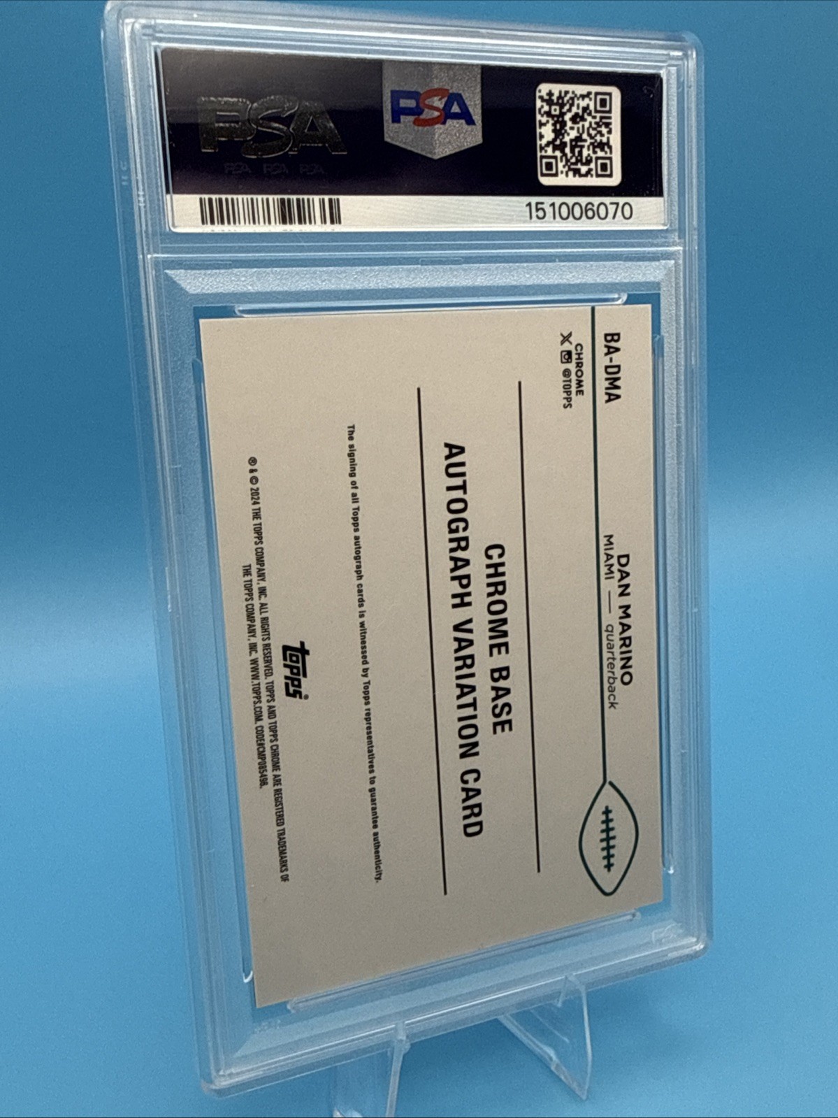Dan Marino 2024 Topps Chrome Sapphire 1/1 Auto PSA 10 GEM MINT Dolphins HOF view 4