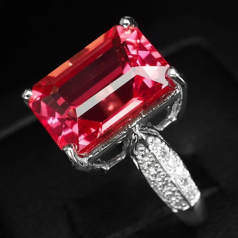 Anelli fatti a mano in argento sterling 925 elegante baguette zaffiro rosa... - Immagine 4 di 4