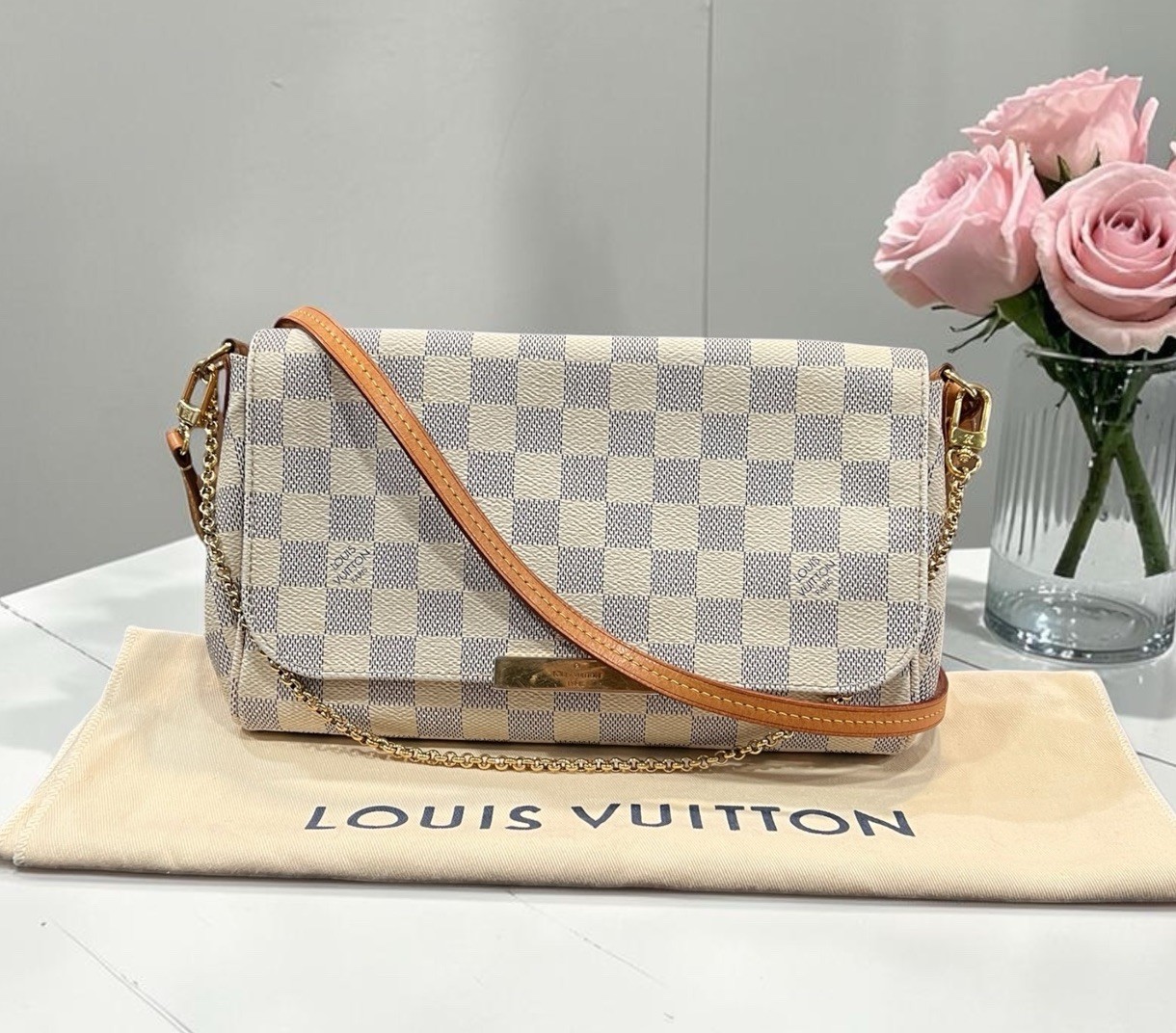 Louis Vuitton Damier Azur Favorite MM Duster & Certificate Of Authenticity