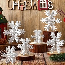 12 Pcs Wooden Snowflake Table Decor 3D Snowflake Tabletop Signs and Centerpiece