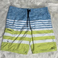 O'Neill Men's Board Shorts Swim Trunks Blue Green White Size 38 Cargo Pocket