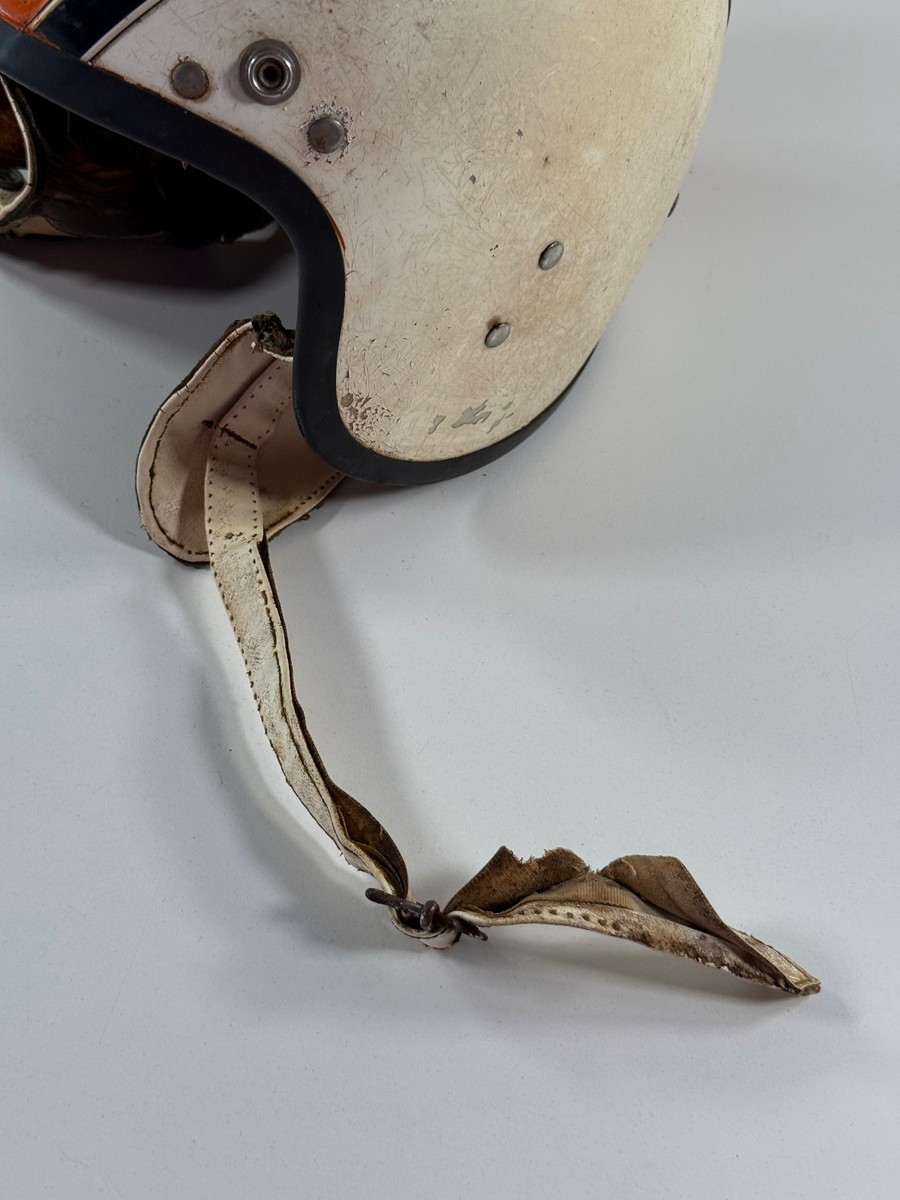 1950s Motorcycle Helmet Orange White Stripe Harley Davidson