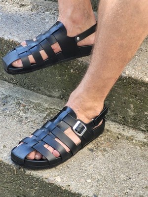 Plakton Blogg 915976 Gladiator Herren Sandale Schwarz aus Leder