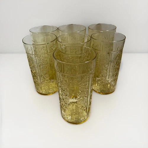 Depression Glass Federal Sharon Amber 5 1/4” Thin 12 oz Ice Tea Lot of 7 Glasses