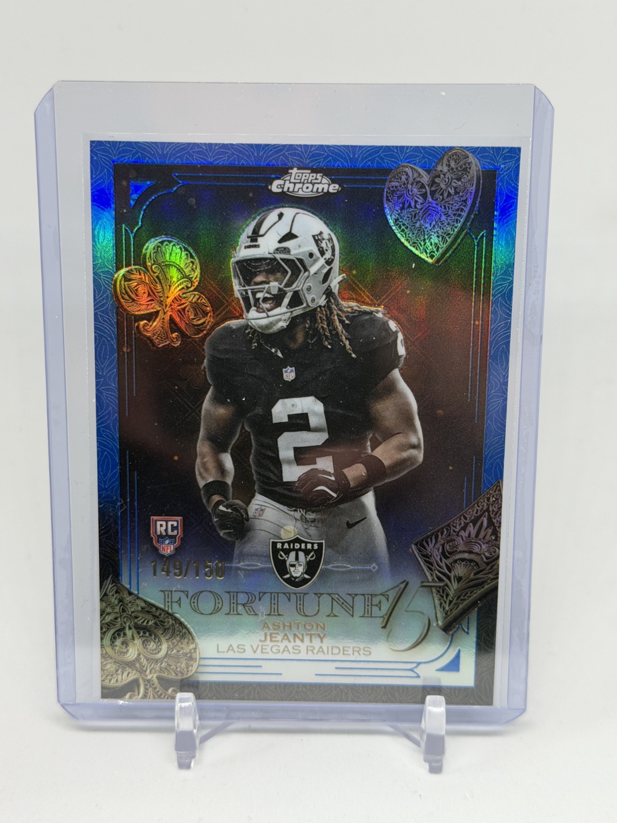 2025 Topps Chrome NFL Fortune 15 Ashton Jeanty RC Blue Refractor /150
