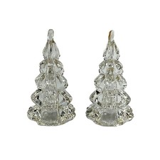Williams Sonoma Christmas Tree Tiny Taper Candle Holders S/2 NIB 4" Clear Glass