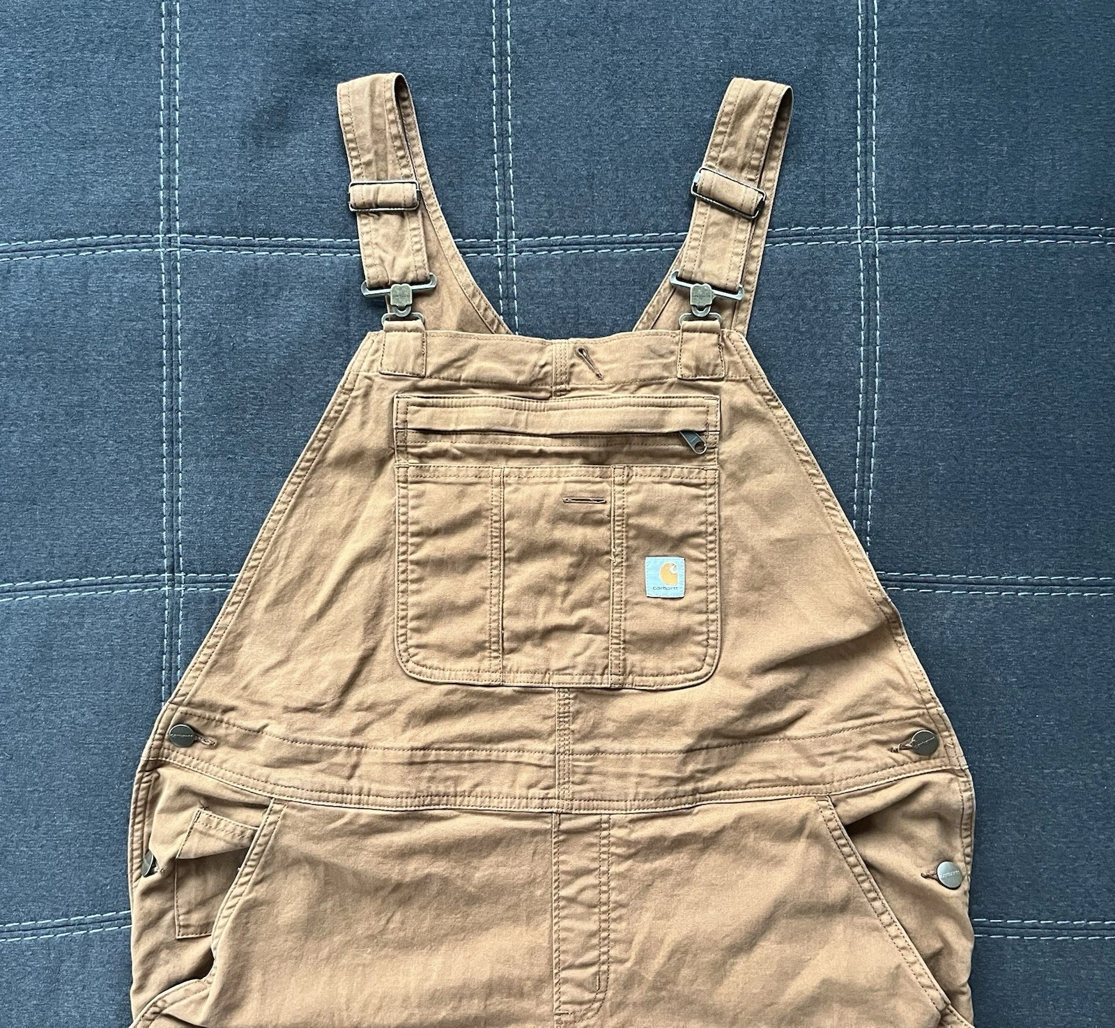 Carhartt Overalls Women’s L (12-14) Brown Canvas Rugged Flex Bib Loose OR2438-W