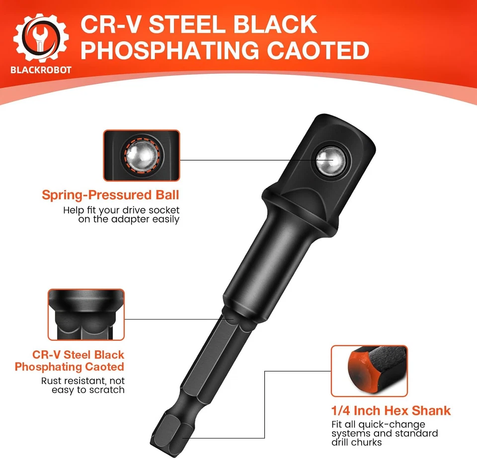 7PCS Impact Socket Adapter Set, 1/4" 3/8" 1/2" SAE Drill Socket Adapter Set, Squ - Image 4 of 4