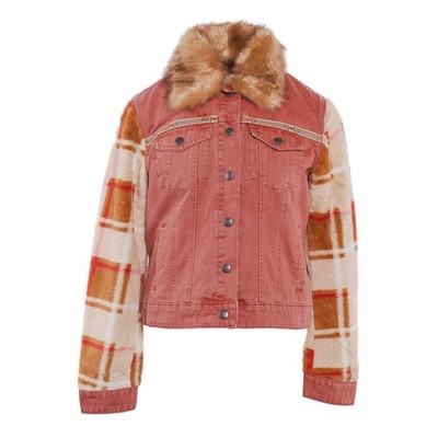 Desigual Damen rosa Kragen warme Jeansjacke Größe 40FR 21UK 8US 20WWEN03