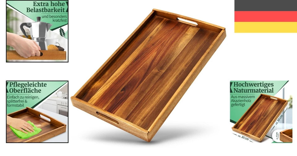 Elegantes Akazienholz Tablett mit hohem Rand -  für stilvolles Servieren - Bild 2 von 4