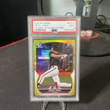DRUW JONES 2023 BOWMAN CHROME 1ST YELLOW REFRACTOR /75 PSA 9 MINT🔥