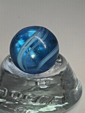 Antique German Handmade Coreless Swirl Blue Transparent Glass Marble 3/4" Mint-