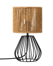 Small Rattan Table Lamp, Industrial Bedside Lamp, Handwoven Lampshade, Boho Lamp