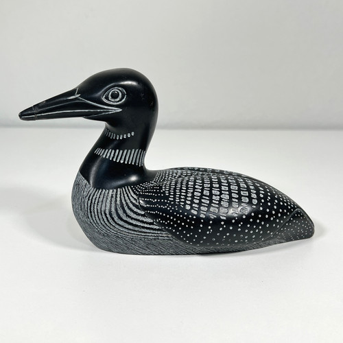 Vintage Soapstone Common Loon Carving Inuit Style Bird Figurine 7"