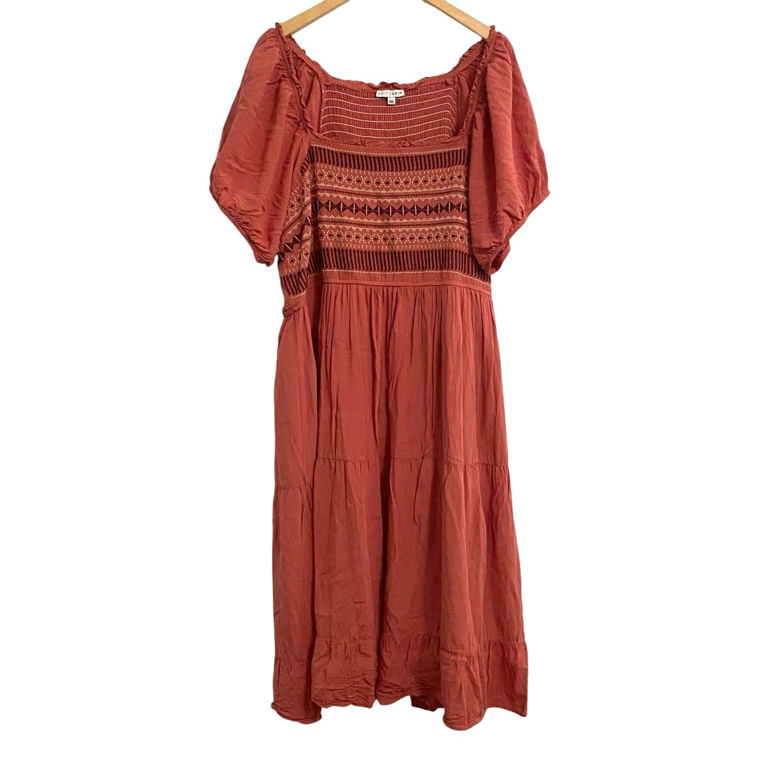 Baltic Born Embroidered Smocked Midi Dress Plus Size 3XL Boho Cottagecore
