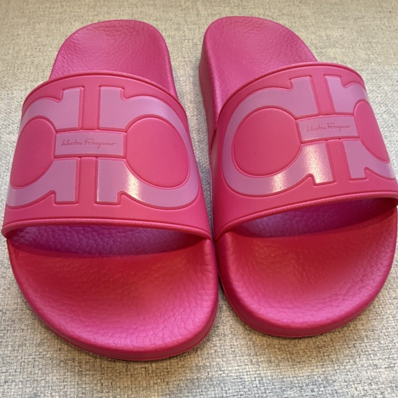 Salvatore Ferragamo Pink Logo Slip On Women's Slide Sandals Synthetic