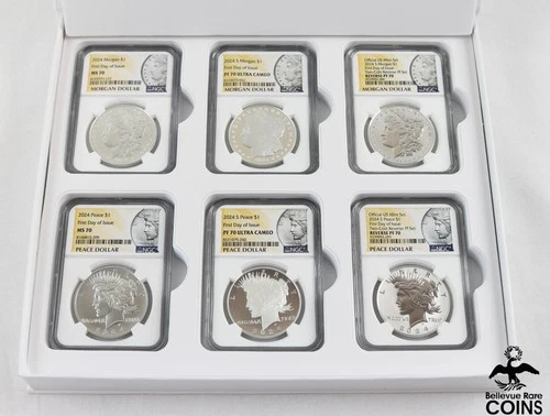Set of 6: 2024 Morgan & Peace Dollar Silver Coins NGC MS70 & PF70 Ultra Cameo