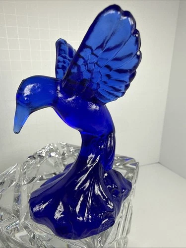 Fenton Art Glass Cobalt Blue Hummingbird Figurine.