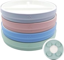 Kids 7.8 Porcelain White Divided Plates with Silicone Suction Sleeves