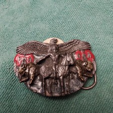 Vtg Siskiyou Belt Buckle X-50 1988 Native American Indian Soaring Eagle Buffalo