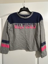 Tommy Hilfiger Grey Hoodie Girls Size 12-14 Large Preowned Logo So Cozy