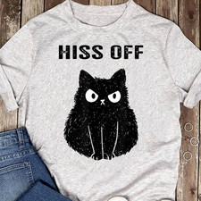 Funny Black Cat Hiss Off Graphic T-Shirt - Cat Lover Gift