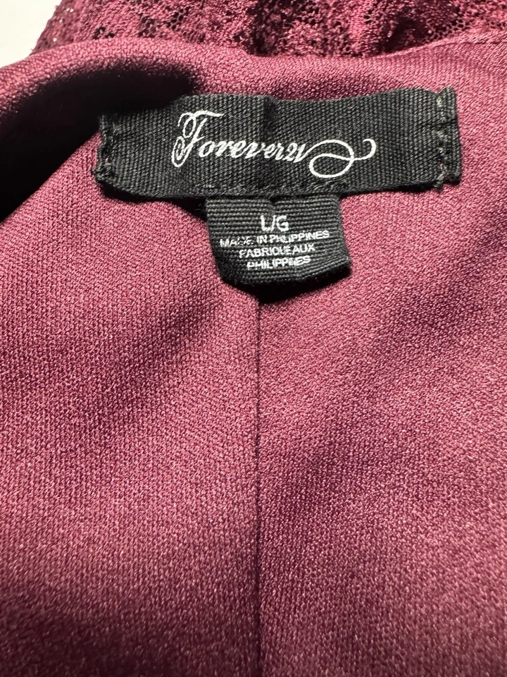Y2K Forever 21 Sz L бордовый темно романтический гранж кружева наложение мини платье - Изображение 4 из 4