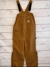 Carhartt R37 Duck Bib Overalls Men s 42x30 Brown Double Knee Work Dungarees