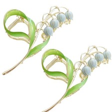 2Pcs Lily of The Valley Flower Hair Clips,Orchid Hair Clamps,Flowers Metal Ha...