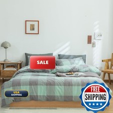 FACE TWO FACE Duvet Cover Set King Light Green Grid