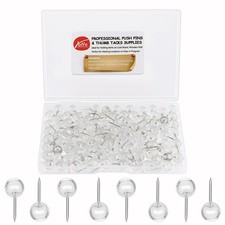 Push Pins 1/3 Inch Silver Map Tacks 100-Count Large Size Pins Steel Point and...