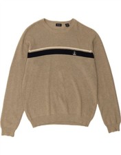 IZOD Mens Crew Neck Jumper Sweater Large Beige Cotton BM02