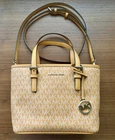 Michael Kors Jet Set Travel XS Carryall Tote Bag Honeycomb Orange Strap & Charm