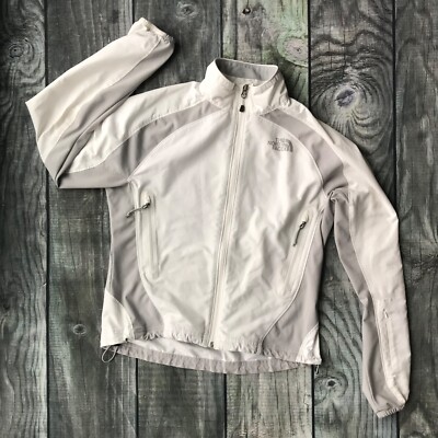 The North Face Women's S Windbreaker Jacket Lightweight White Gray Full Zip Up