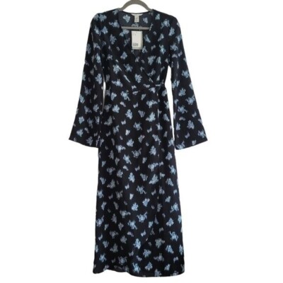 h&m blue floral wrap dress Ladies - Blue/Lemons Short-Sleeved Shirt Dress - Size: S