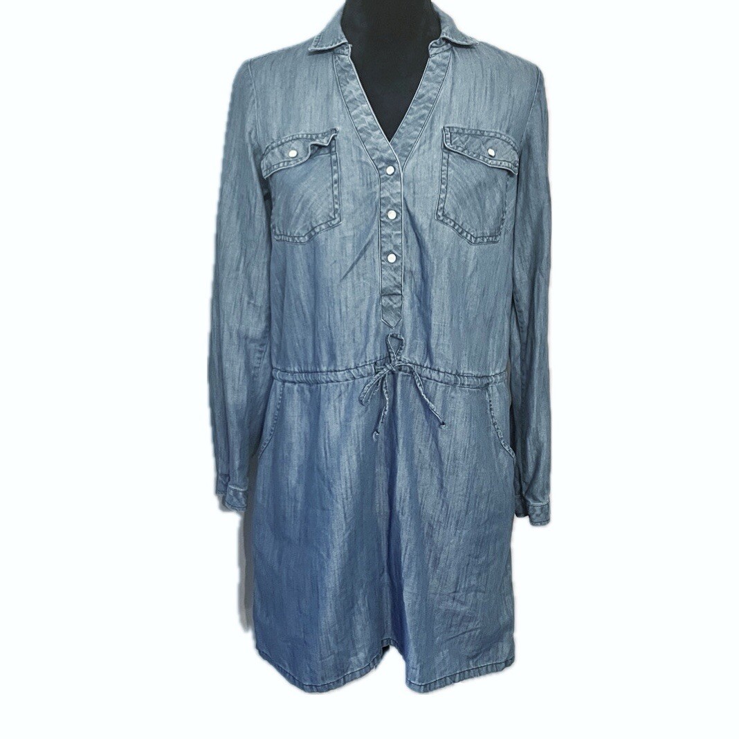 cinched waist denim shirt dress Cinched Waist Button Down Turn Up Hem Detail Mini Dress In Indigo Blue Denim | EGO US