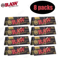 AUTHENTIC Raw Classic Black 1 1/4  Unrefined Rolling Papers | 8 packs