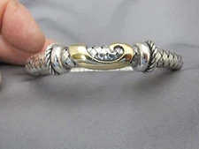 Fine ALISE Italy Sterling & 18K  BRAIDED HINGED BANGLE BRACELET-6 1/4 In Wrist