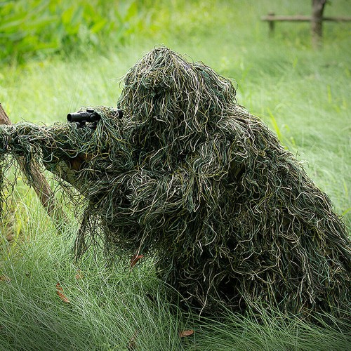 3D Ghillie Suit woodland Tarnanzug Poncho Camouflage Kleidung Jagd Umhang - Bild 3 von 13