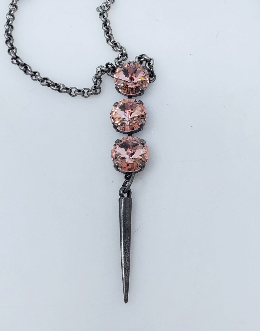 RMD "Sandra" SPIKE NECKLACE Pink Triple Crystal Rhinestone 34-37” Long
